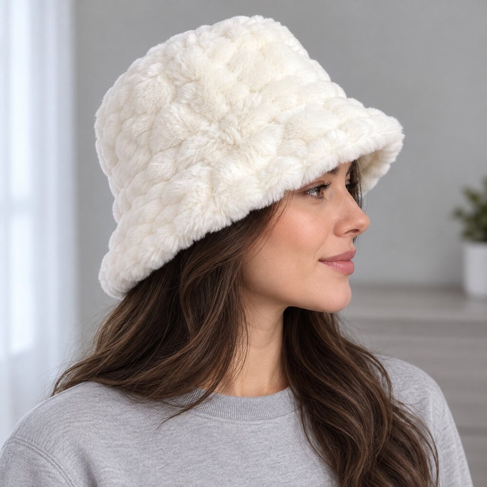 Dior White Teddy Faux Fur Bucket Hat - Picture 3 of 6
